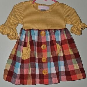 Yellow and Multicolor Plaid Kids Dress